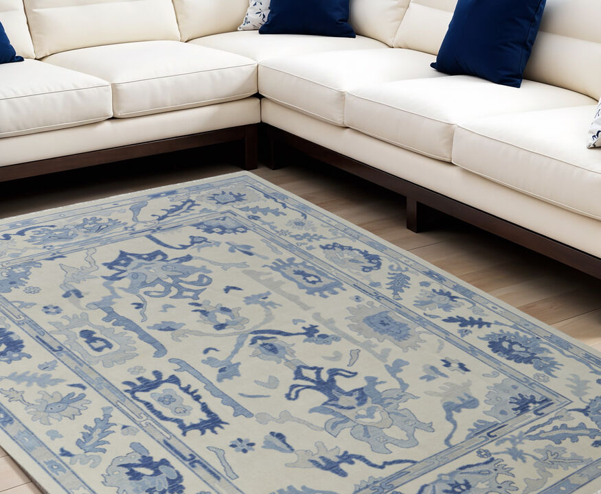 HomeRoots Wool Floral Hand Knotted Area Rug With Fringe
