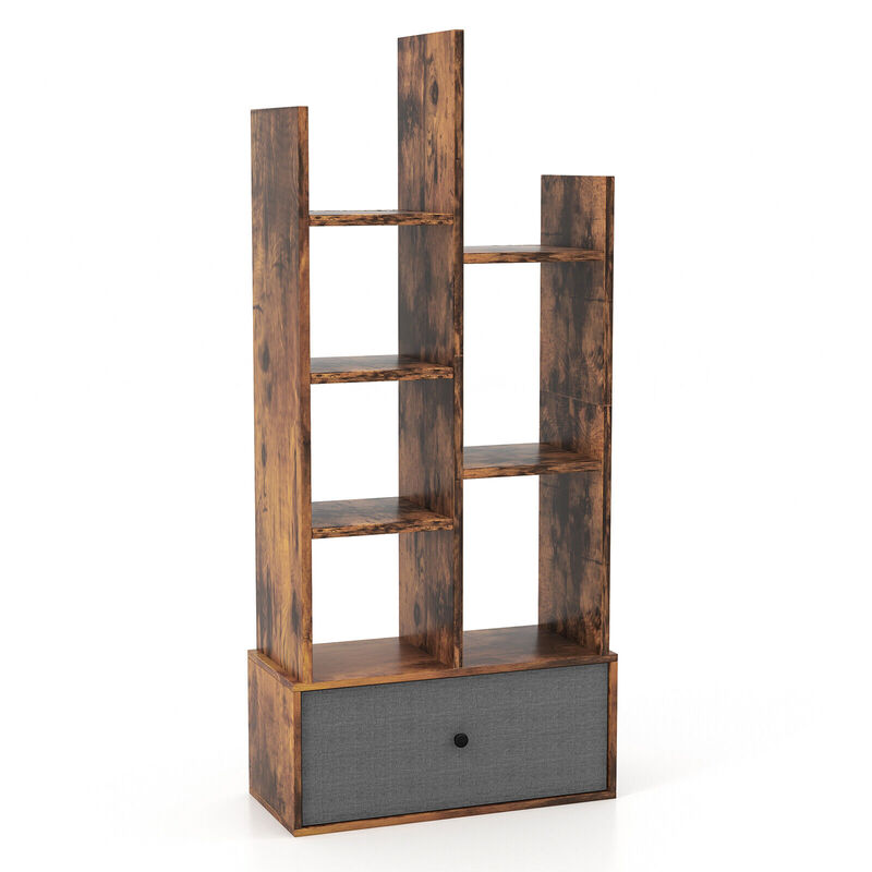 7-Tier Open-Back Bookshelf with Drawer-Rustic Brown image number 0
