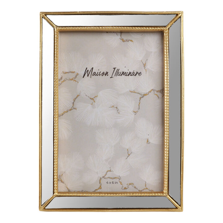 4x6 Resin Mirrored Beaded Border Photo Frame, Gold