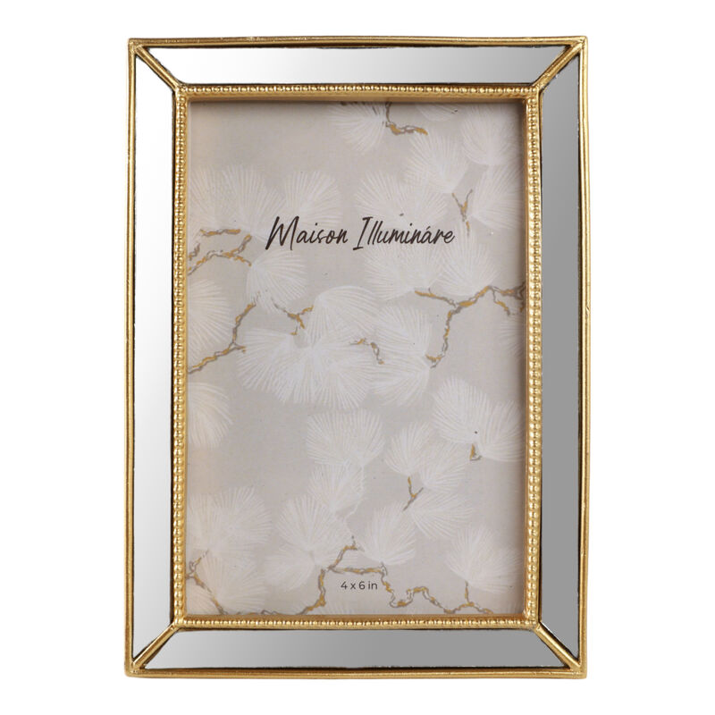 4x6 Resin Mirrored Beaded Border Photo Frame, Gold image number 0