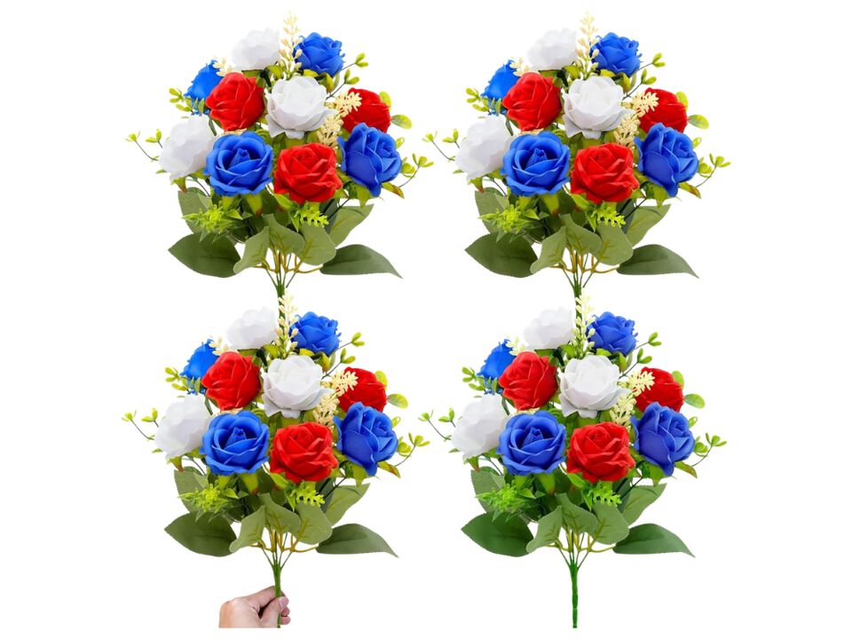 White Artificial Rose Flower Stems UV Resistant Outdoor Home Decor