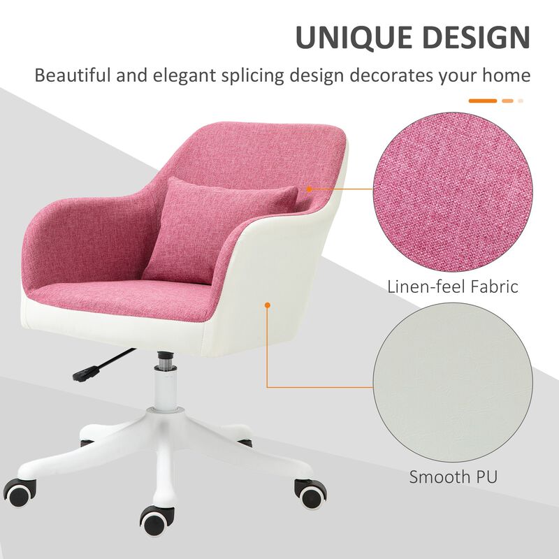 Mid-Back Ergonomic Massage Office Chair, 360 Degree Swivel Task Chair with 2-Point Lumbar Massage, USB Power, and Adjustable Height, Pink image number 6