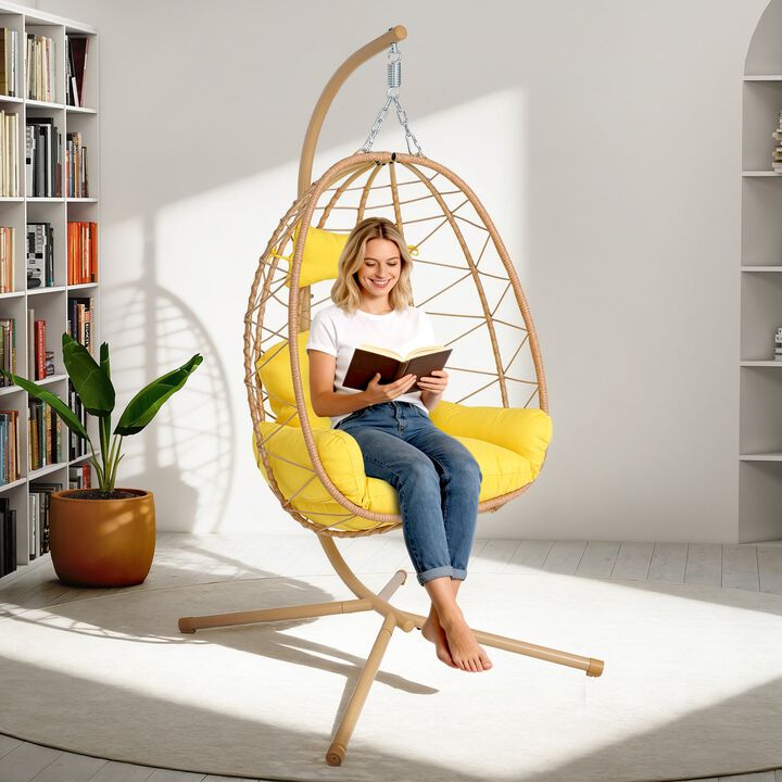 Hivvago Wicker Hanging Egg Chair with Stand