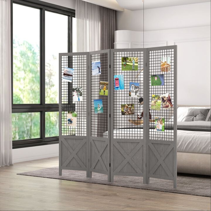 4.5' 4 Panel Room Divider, Indoor Privacy Screens for Home, Distressed Gray