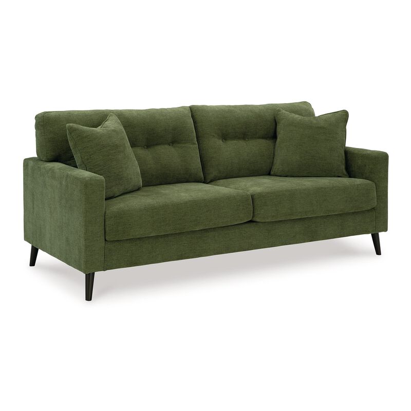 Bixy Sofa, 2 Accent Throw Pillows, 79 Inch Green Tufted Polyester - Benzara