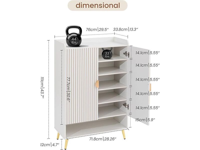 Entryway Wood Shoe Storage Cabinet 7 Tier Closet White 43 Inch image number 2