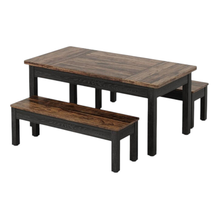 Wood Dining Table with Bench Seating for Kitchen and Dining Area