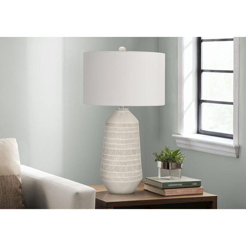 ="Lighting, 33""H, Table Lamp, Ivory / Cream Shade, Cream Ceramic, Contemporary