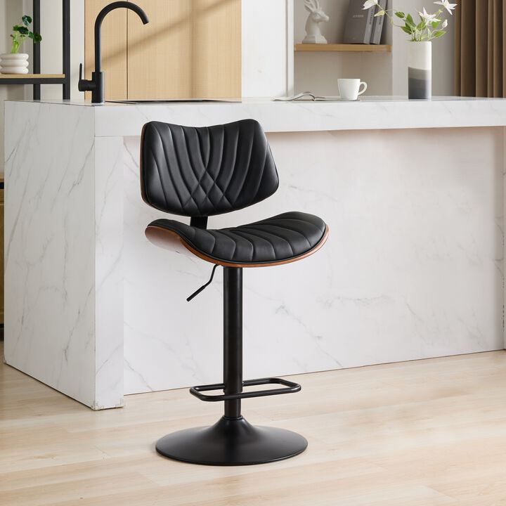 Streamdale Walnut Bentwood Faux Leather Back Swivel Bar Stool