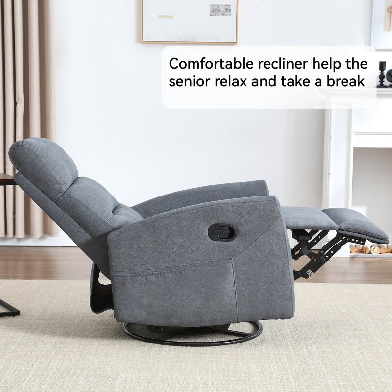 Manual Recliner Chair with Rocker and Swivel in Fabric for Living Room image number 4