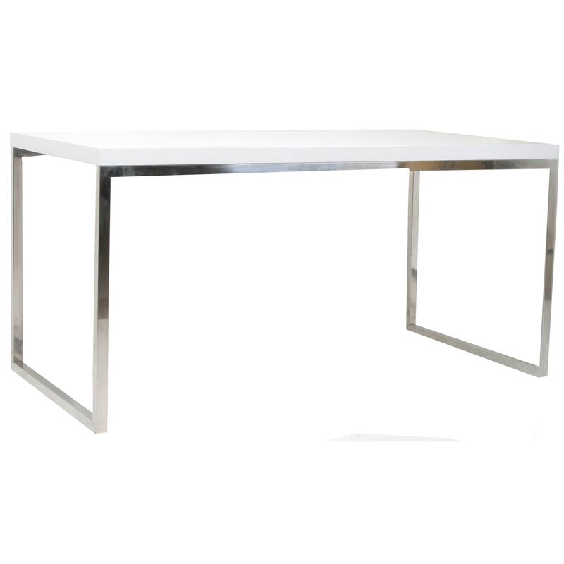 Rami 59 Inch Office Desk, Rectangular Top, White Wood Finish, Steel Frame - Benzara