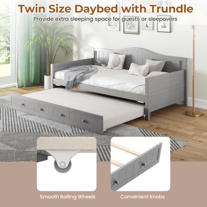 Hivvago Twin Size Daybed with Trundle and Slats Support on Wheels