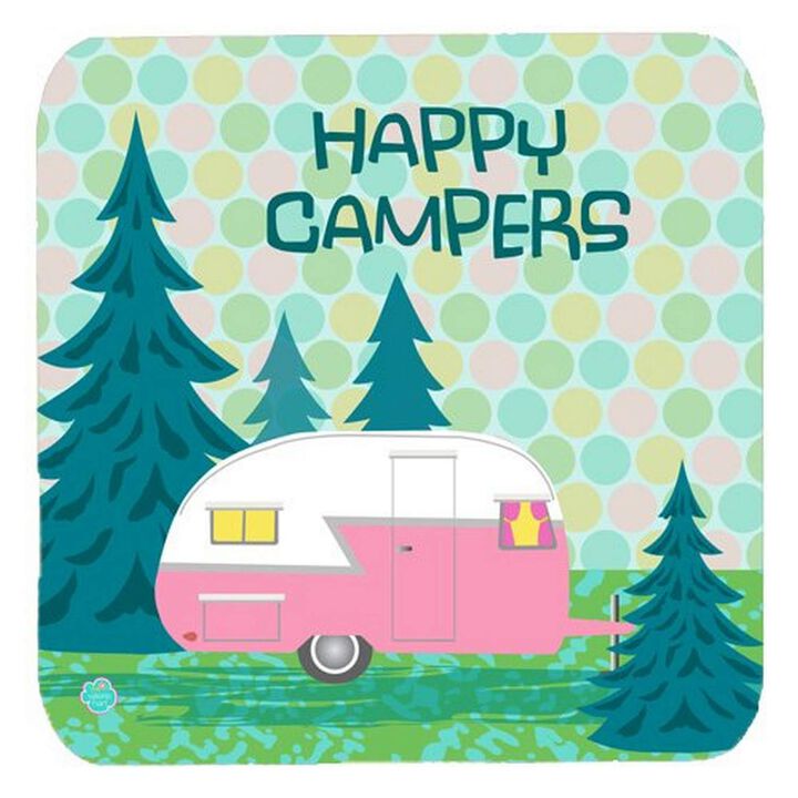 Caroline's Treasures VHA3004FC Happy Campers Glamping Trailer Foam Coasters (Set of 4), 3.5, Multicolor