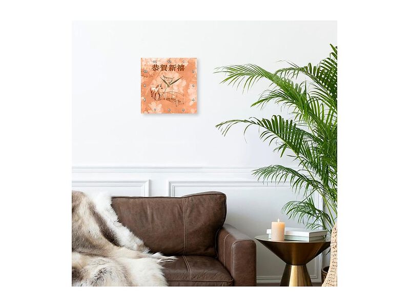 Coral Horse Cherry Blossoms Oriental Wall Clock 13 Inch Home Decor image number 2