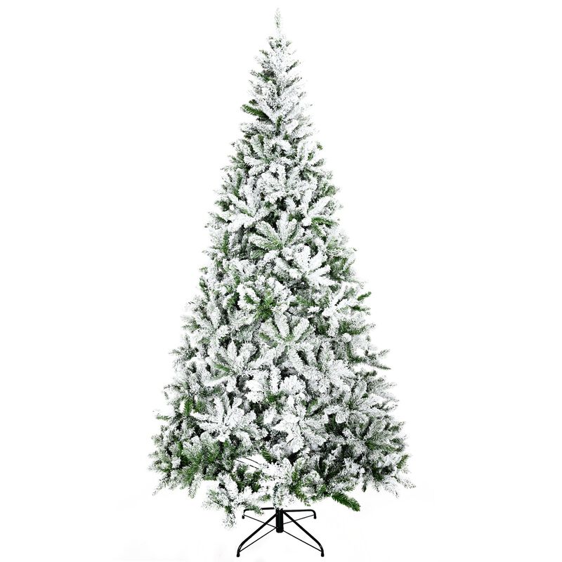 9 ft Tall Unlit Snow Flocked Pine Artificial Christmas Tree with Realistic Branches
