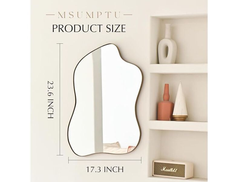 Brass Wave Irregular Wall Mirror &ndash; 24" Metal Frame Modern Decor