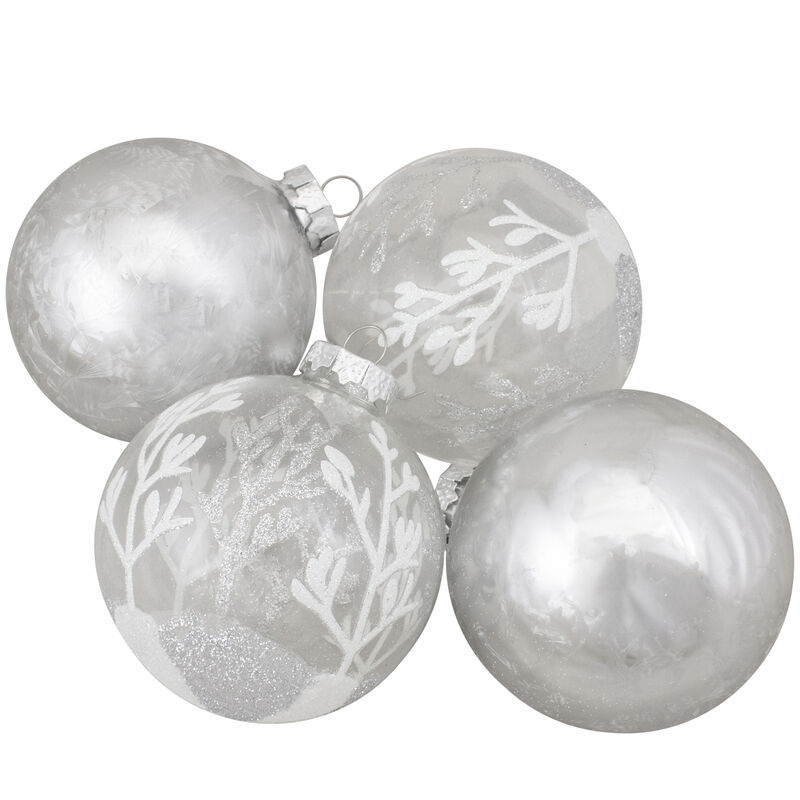 4ct Silver and Clear Glass 2-Finish Christmas Ball Ornaments 3.25-Inch (80mm) image number 1