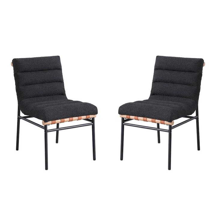 Lahni Black Boucle Fabric Set of 2 Dining Chair with Black Iron Legs
