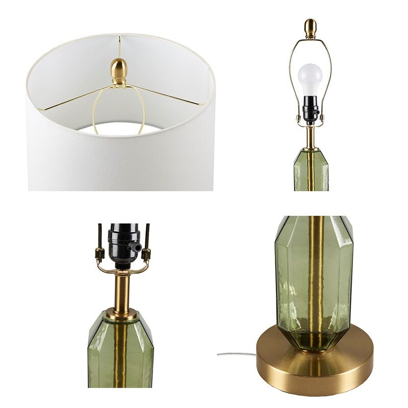 Gracie Mills Roxanne Modern Faceted Brown Glass Table Lamp with 9W LED Bulb