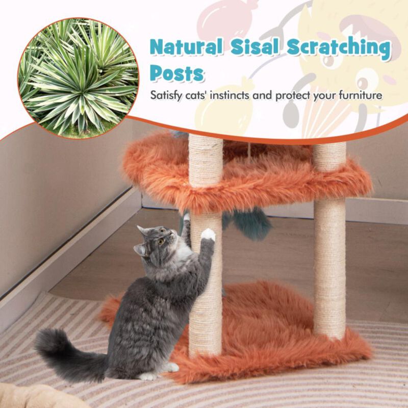 Hivvago Cute Monster-Themed Cat Tower with Private Condo and Soft Long Plush