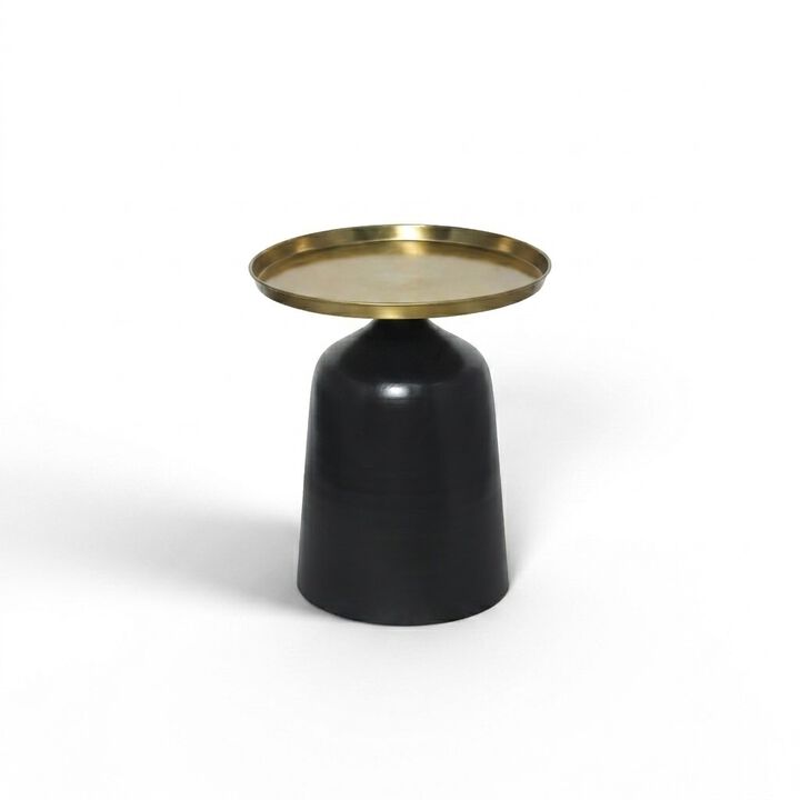 Luxury Metal Pedestal Table with Antique Brass Tray Top & Matte Black Base