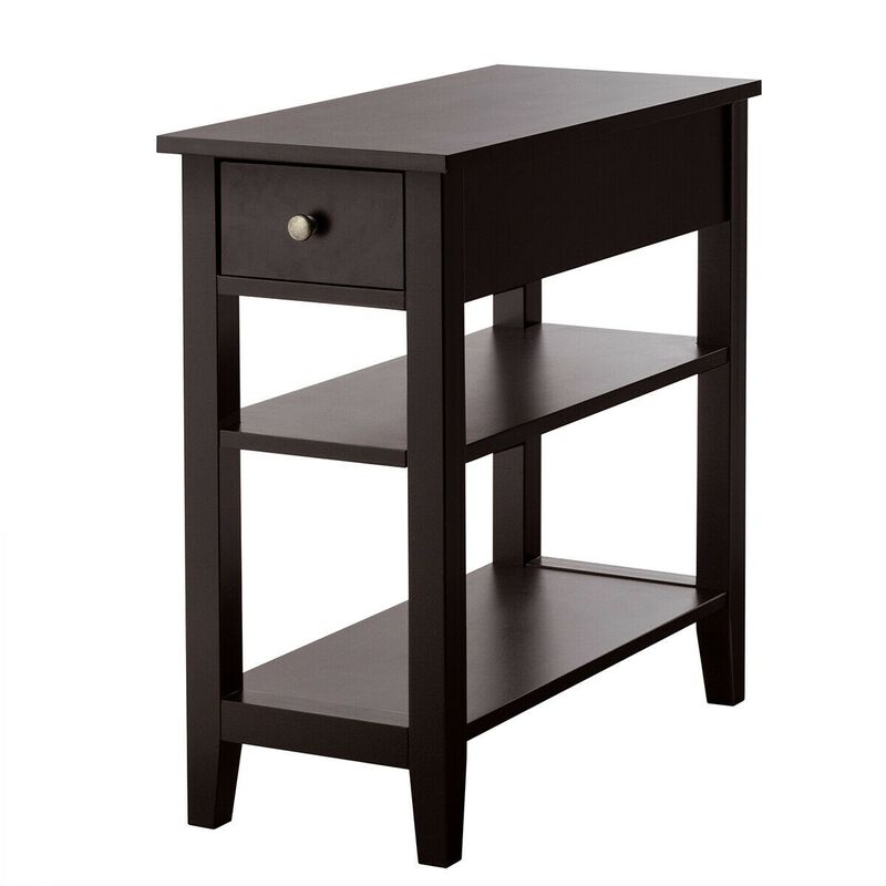3-Tier Nightstand Bedside Table Sofa Side with Double Shelves Drawer