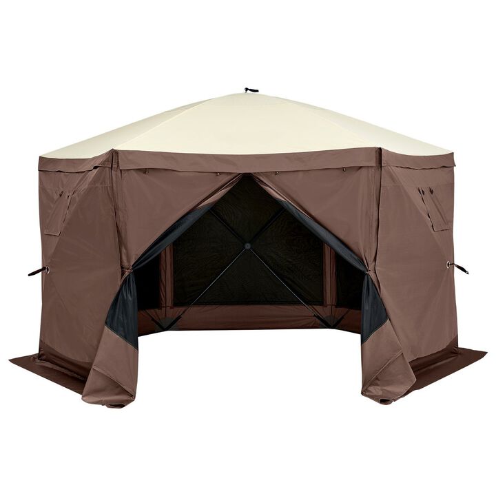 Portable 6-Sided Screen Canopy Tent with Privacy Panels, Mesh Windows & Quick Setup Design-Brown
