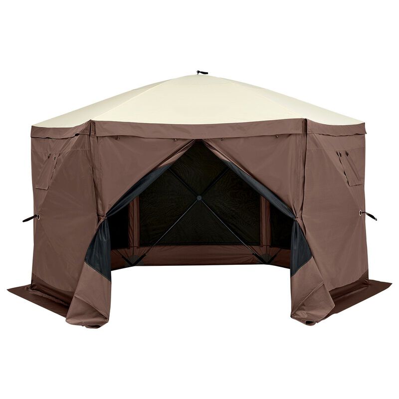 Portable 6-Sided Screen Canopy Tent with Privacy Panels, Mesh Windows & Quick Setup Design-Brown image number 0