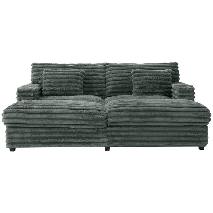 Merax Oversized Chaise Sofa  Loveseats with Plush Faux Rabbit Fur, Deep Seating, Built-in USB Charging