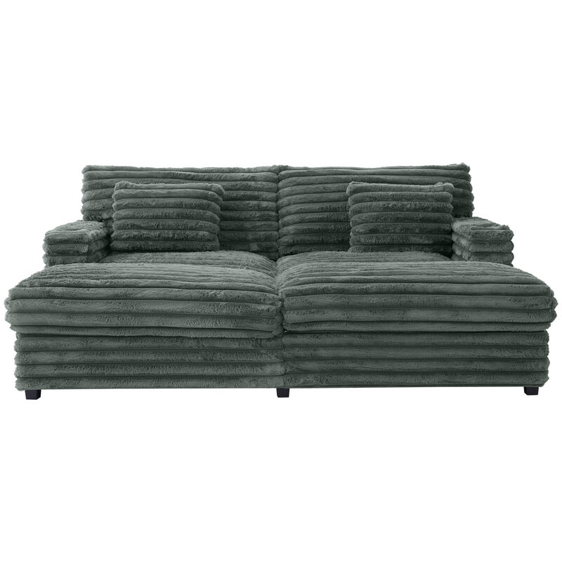 Merax Oversized Chaise Sofa  Loveseats with Plush Faux Rabbit Fur, Deep Seating, Built-in USB Charging image number 0