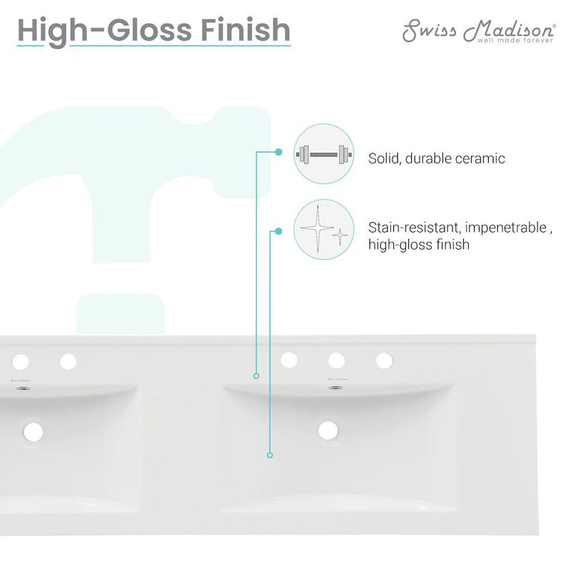 60 inch Vanity Top Bathroom Sink with 3 Holes image number 5