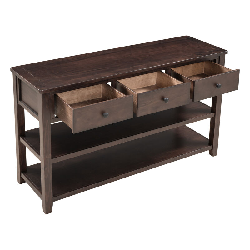 Whisen Modern Design Console Table with 3 Drawers and 2 Open Shelves - Espresso