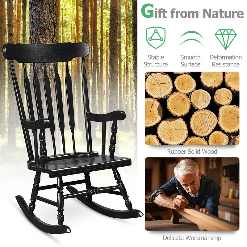 Rocking Chair with Solid Wooden Frame for Garden and Patio, Comfortable Outdoor Seating