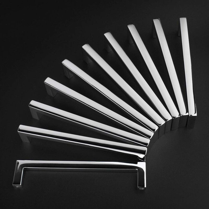 KOOFIZO Solid Square Bar Cabinet Handle - Chrome Furniture Pull, 3.8 Inch/96mm Screwhole Distance, 10-Pack for Kitchen Cupboard