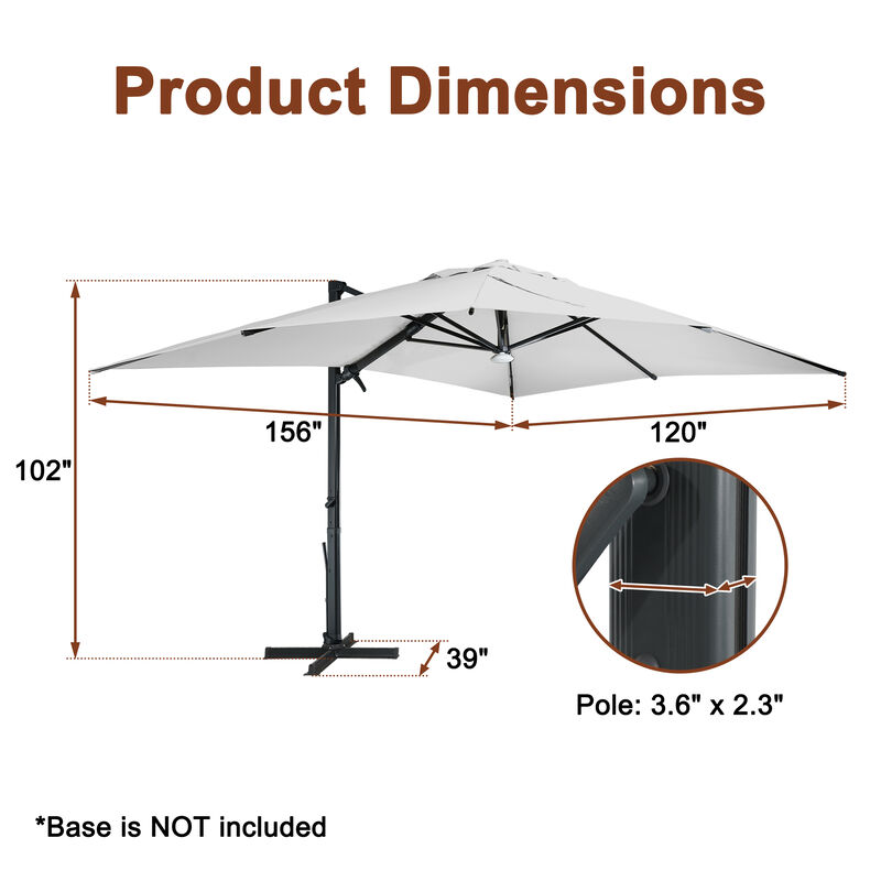 MONDAWE 13ft Square Solar LED Cantilever Patio Umbrella with Bluetooth Light for Outdoor Shade