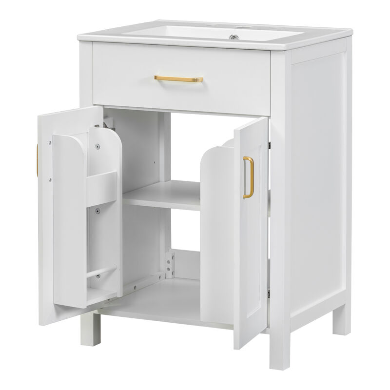 Whisen Modern 48-Inch Bathroom Vanity with Ceramic Sink, Soft-Close Doors, Flip Drawer, Double-Layer Door Shelves