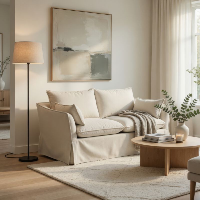 Seya Modern Loveseat with 2 Pillow, Beige Linen Plush Cushions, 58 Inch image number 1