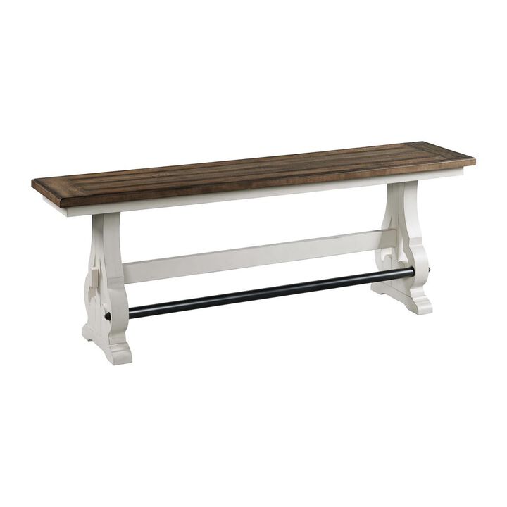 Backless Bench, Counter Height in Rustic White & French Oak