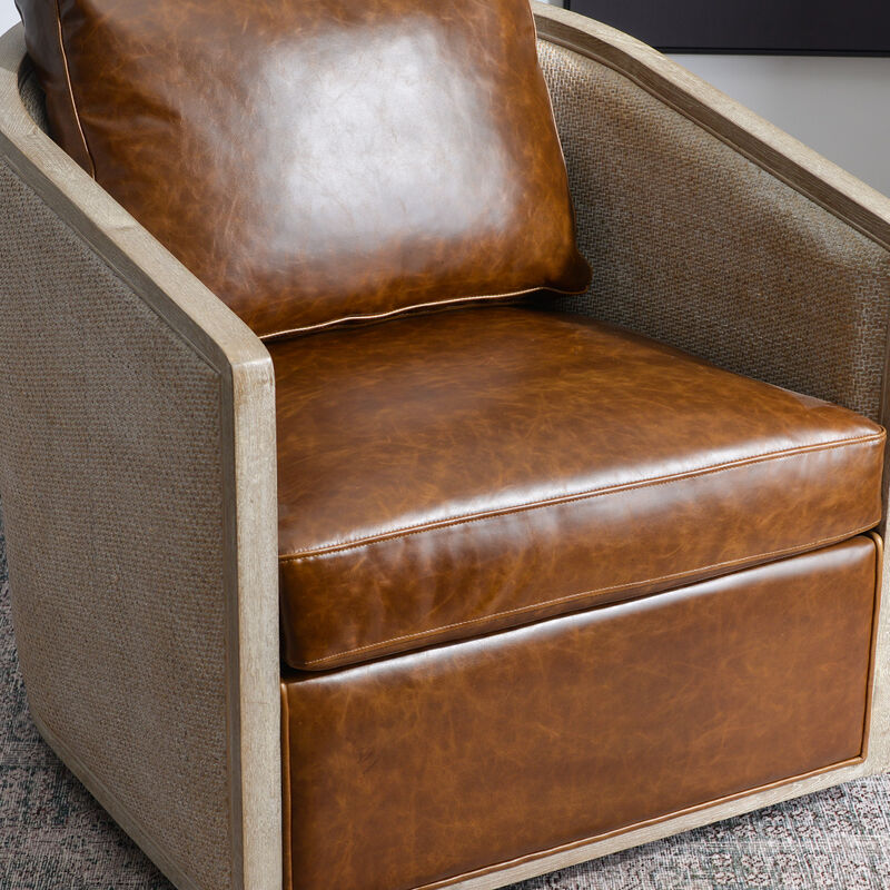 Claude Genuine Leather Swivel Cane Chair image number 8