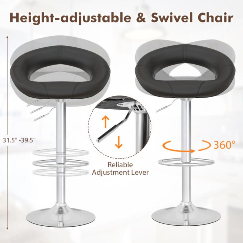 Hivvago Height Adjustable Bar Stools Set of 2 with Hollow Back and Footrest