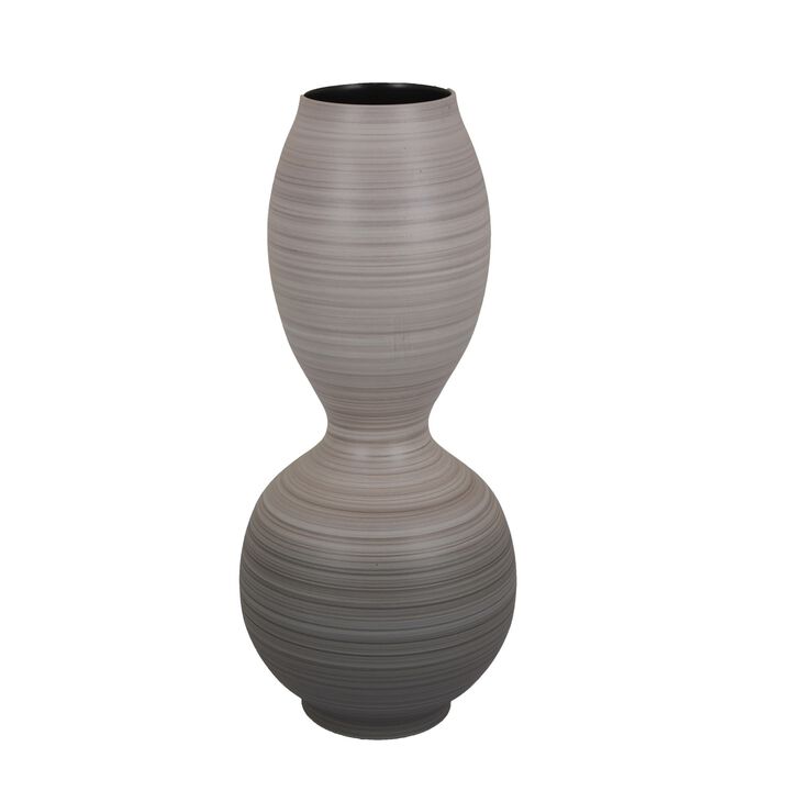 Modern Flower Vase, Double Bulb Ombre Textured Gray Ceramic, 17 Inch - Benzara