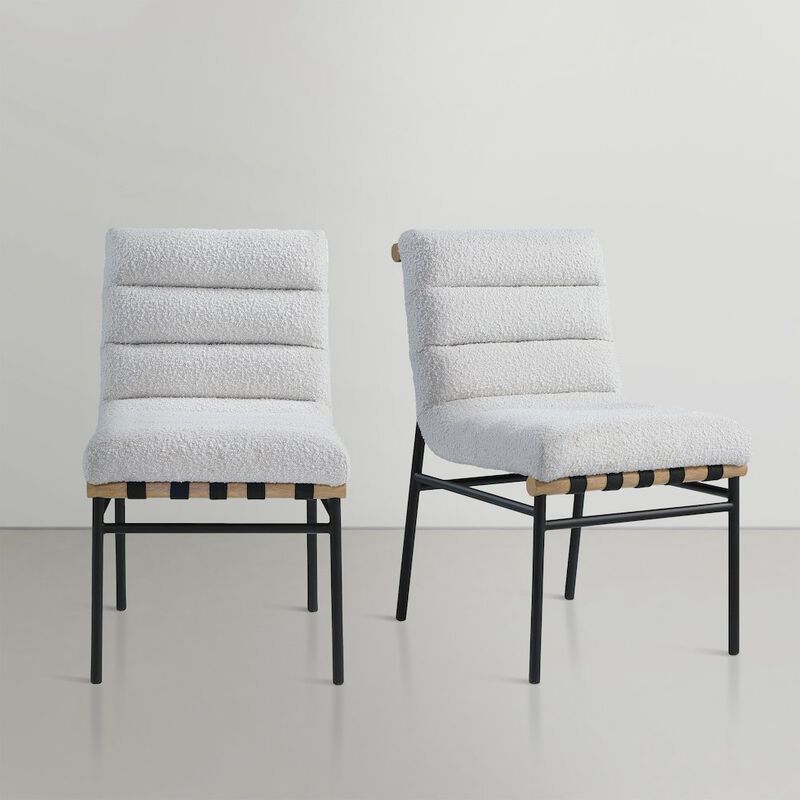 Meridian Furniture Burke Cream Boucle Fabric Dining Chair, Set of 2