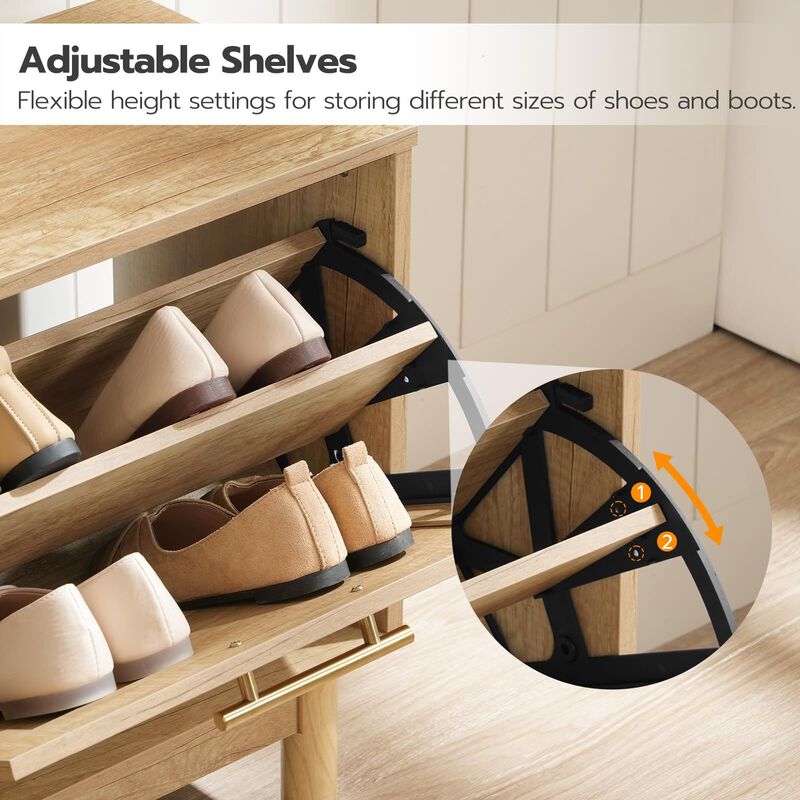 Rattan Shoe Bench with Flip-Top Drawers, Storage Organizer for Entryway image number 4