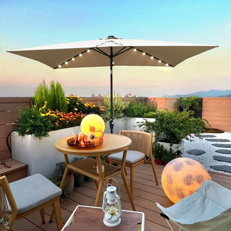 Streamdale Solar Lighted Patio Umbrella with Crank (10' x 6.5')