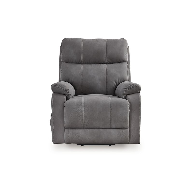 Corbin Power Lift Recliner Chair, Gray Faux Leather, Pillow Top Arms - Benzara