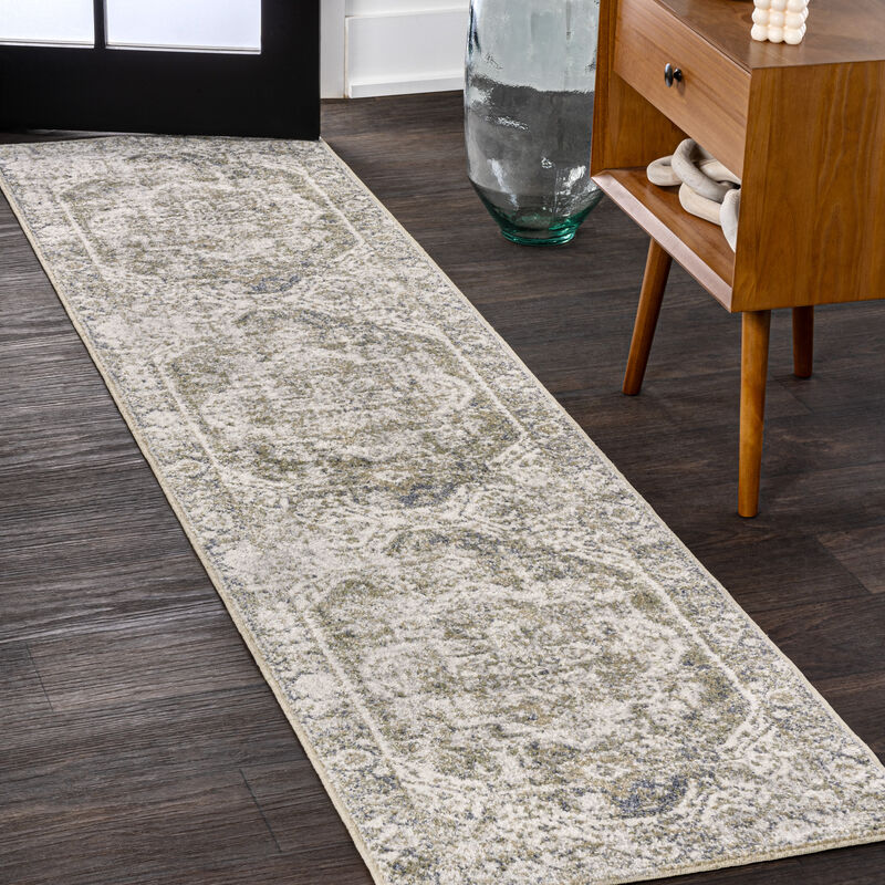 Keesha Bold Distressed Medallion Low-Pile Machine-Washable Area Rug