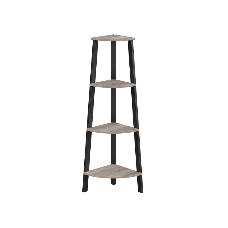 Stylish 4-Tier Corner Bookcase Greige and Black Storage Rack for Home Office and Plants