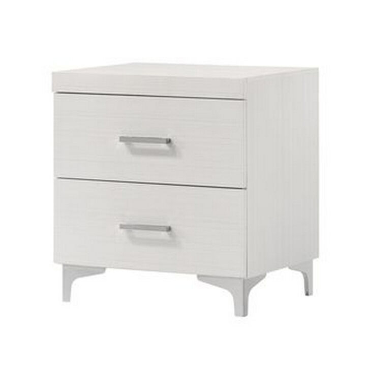 Nightstand with 2 Drawers and Bar Handle, White - Benzara