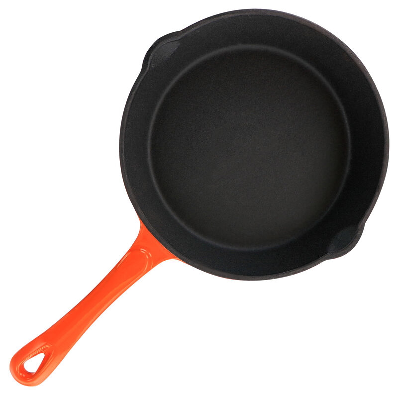 MegaChef Enameled Round 8 Inch PreSeasoned Cast Iron Frying Pan in Orange