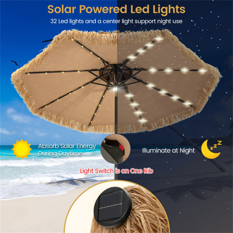 LED Lighted Beach Umbrella, Portable Sunshade with Tilt & UV Protection
